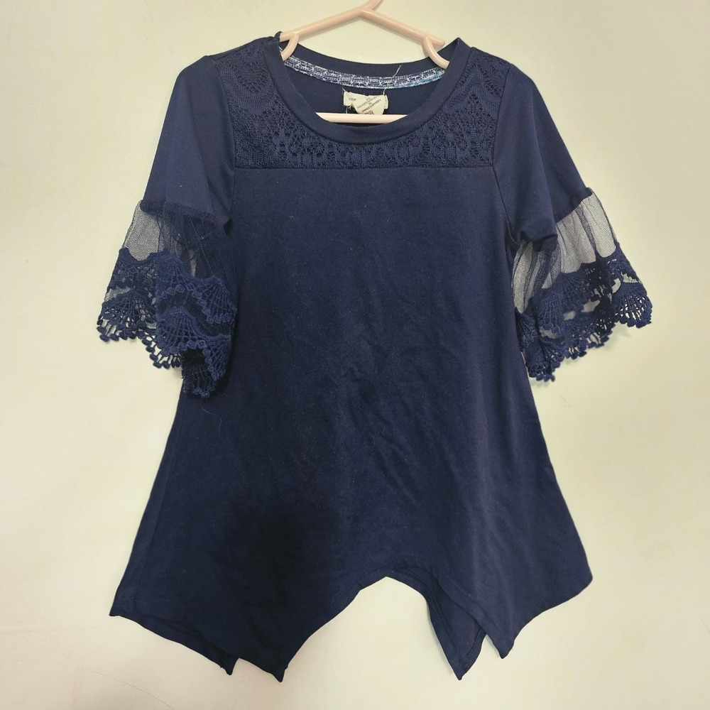 One Step Up‎ Girl's Blue Dress 4T Assymmetric Hem Sheer Sleeve